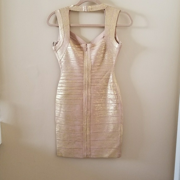 Authentic Herve Leger Iman Foil Applique Dress Cel - Picture 7 of 8